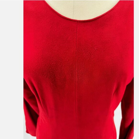 VAKKO Vtg 80s Red Suede Drop Waist Ruffle LSV Dress 6 Cowgirl Western Boho - Picture 2 of 11